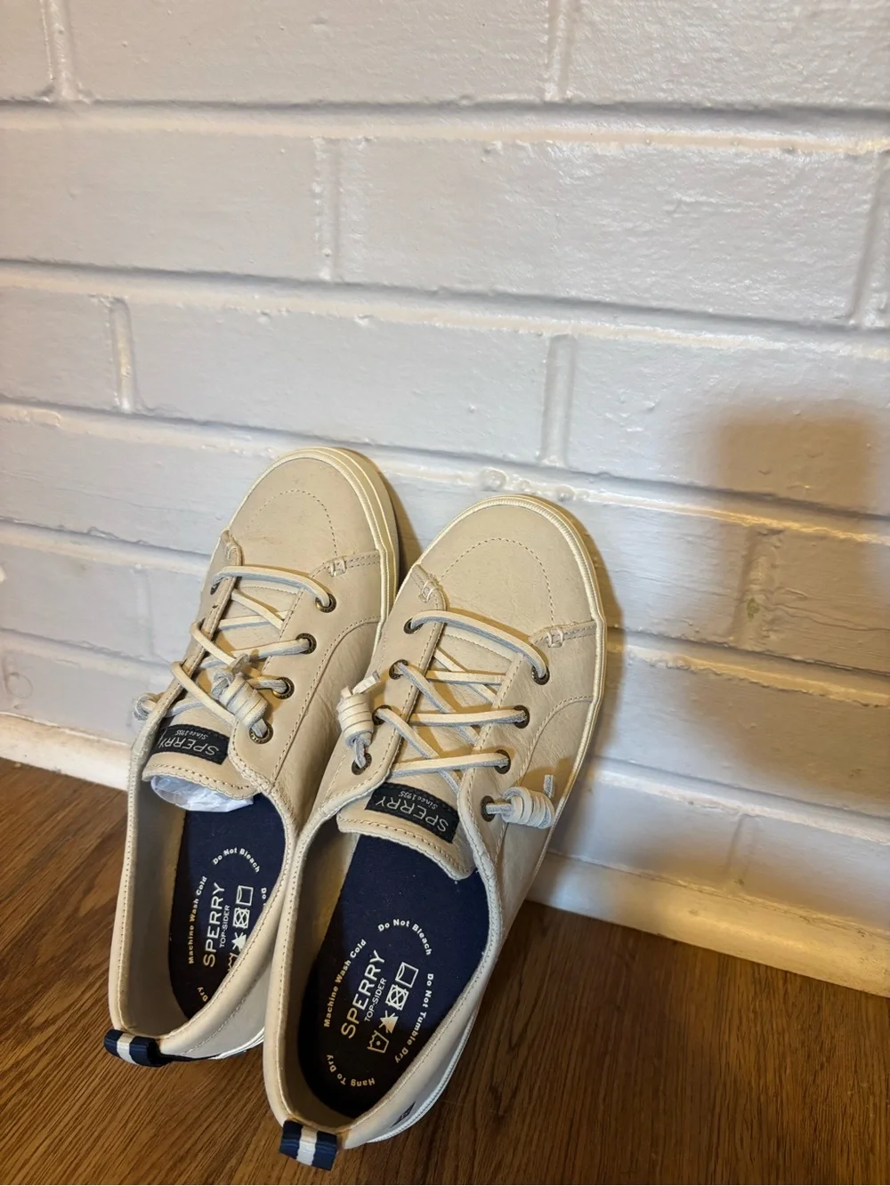 Sperry Women’s Canvas Sneakers in Beige with Navy Insole